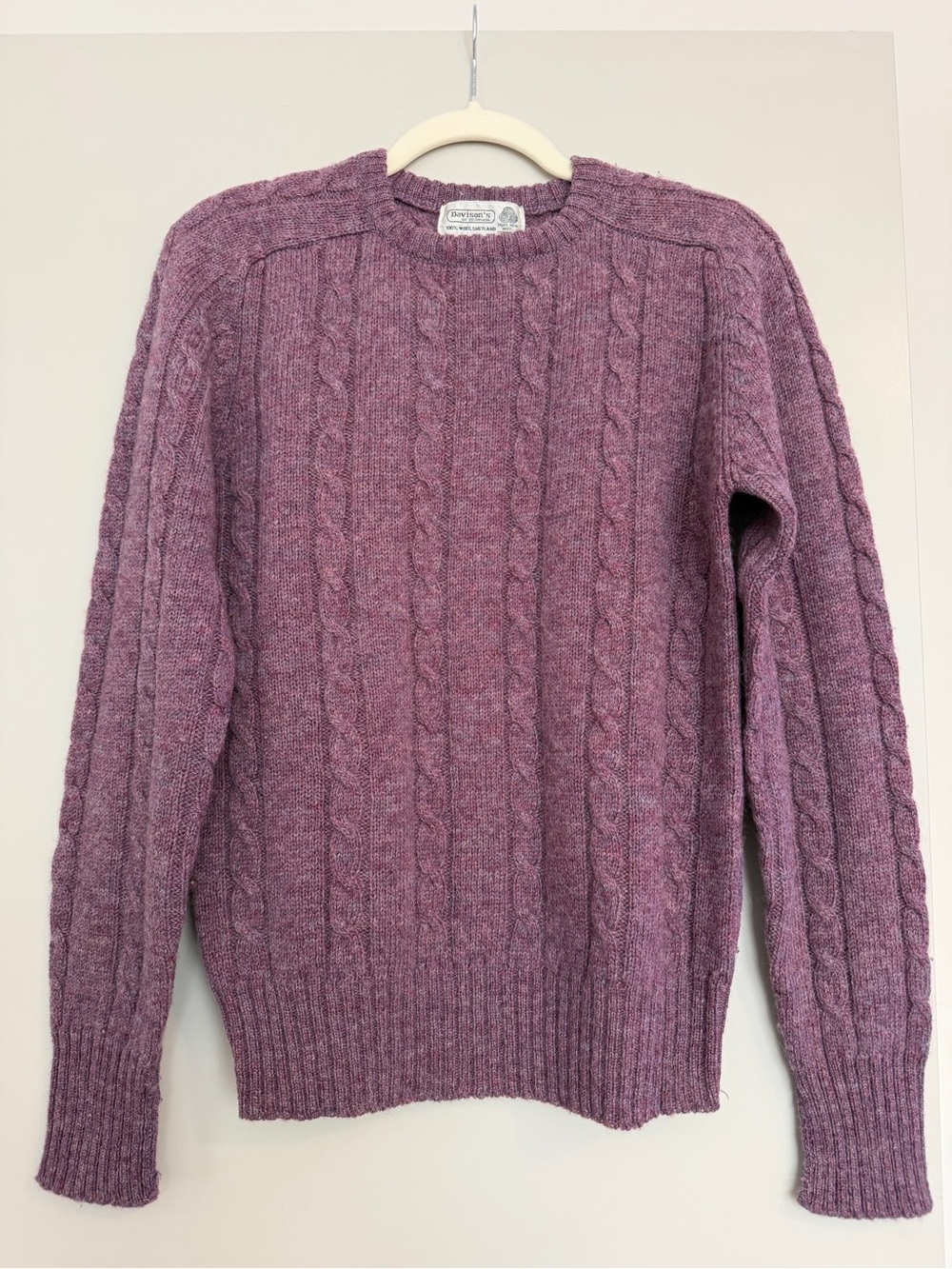 Wool Cable Knit Crewneck Sweater - Purple
